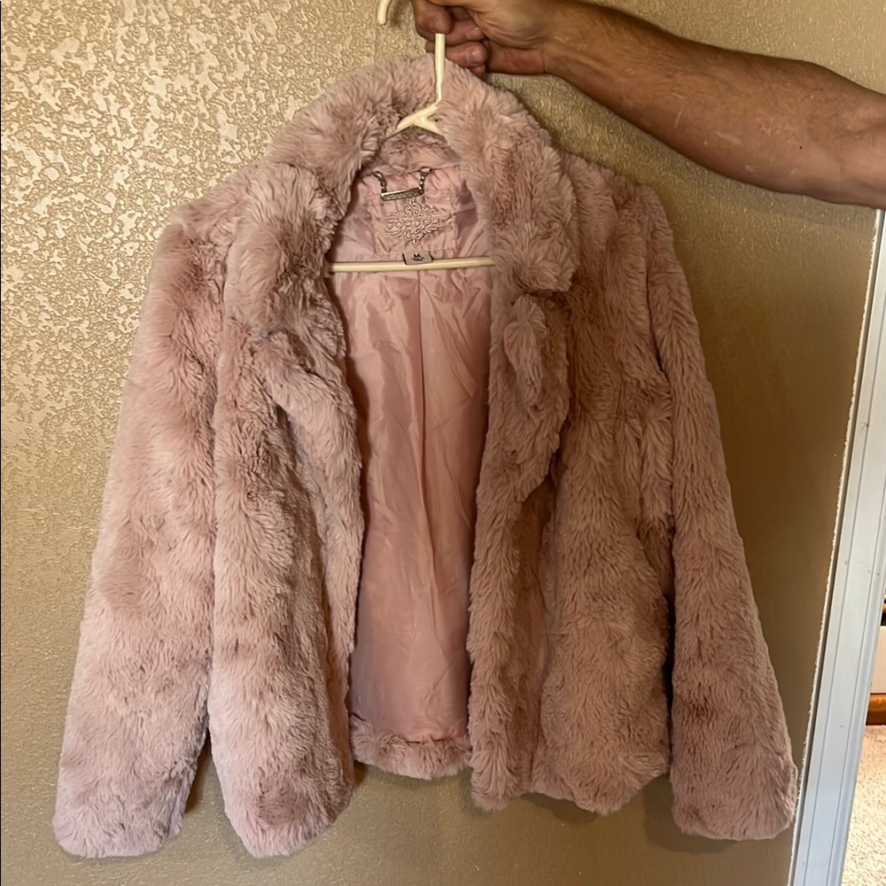 Jou Jou Pink Teddy Jacket Plush Faux Fur